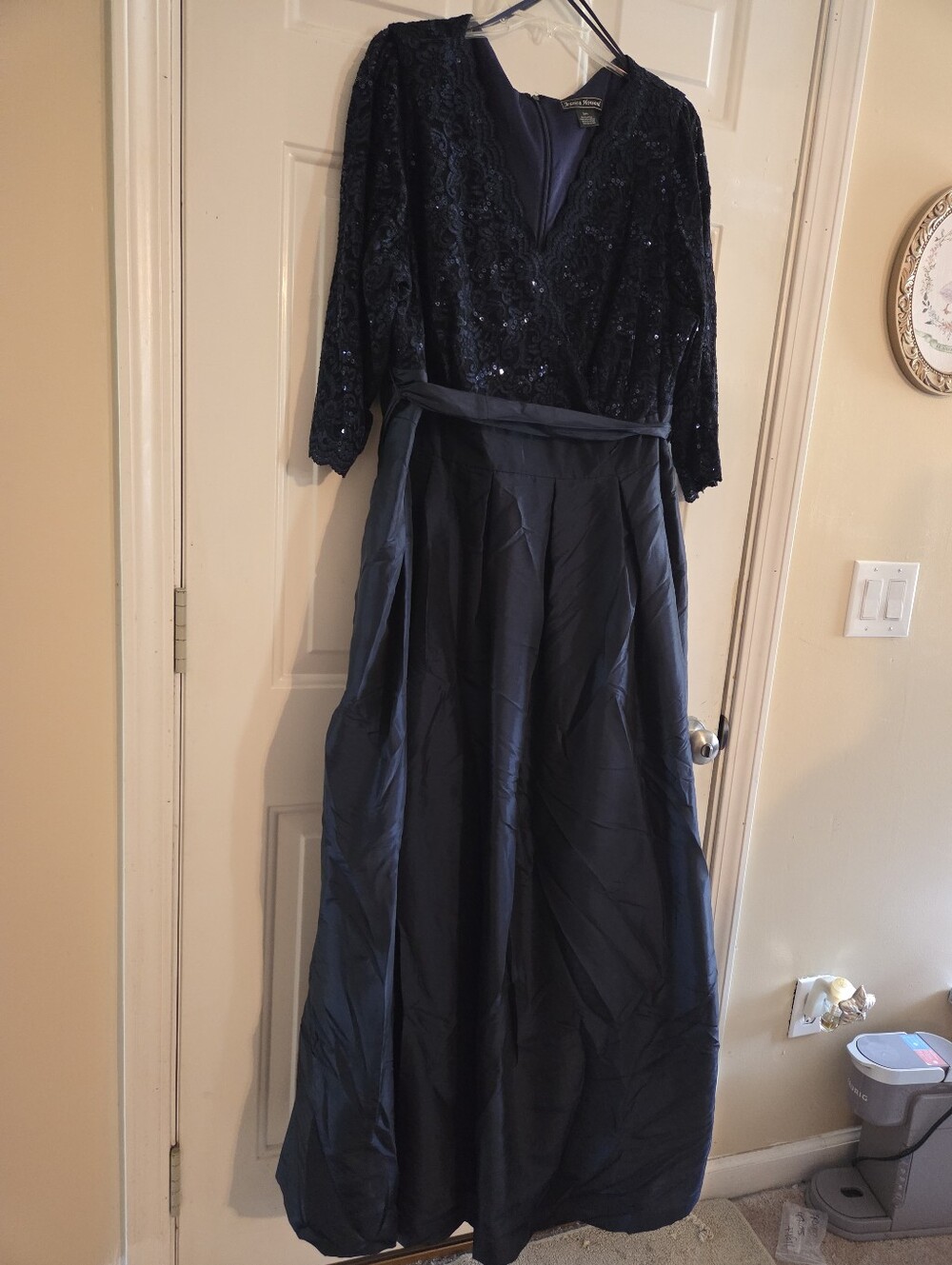 Plus Size Navy Blue Lace Sequin Satin Formal Prom Maxi Dress | Jessica Howard